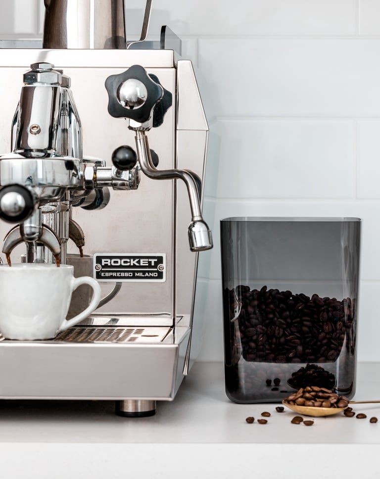 Food product photography - a coffee maker with coffee beans
