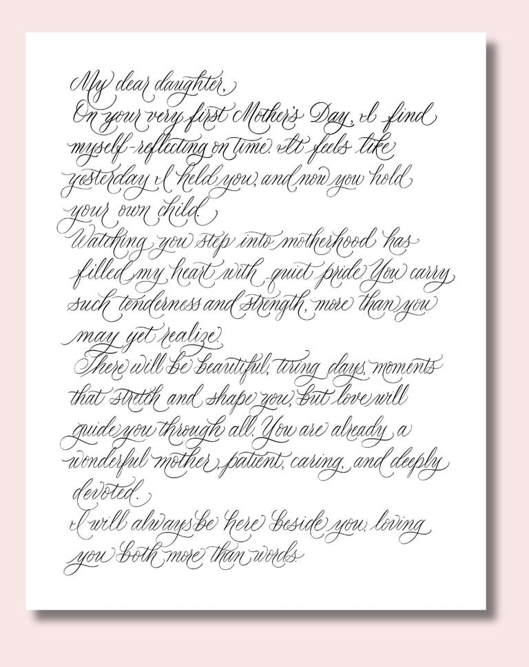 Digital calligraphy artwork showing a handwritten letter in flowing script with soft flourishes.