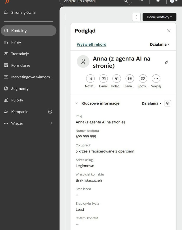 lead z asystenta czystosci upierz to w lejku sprzedazowym w hubspot