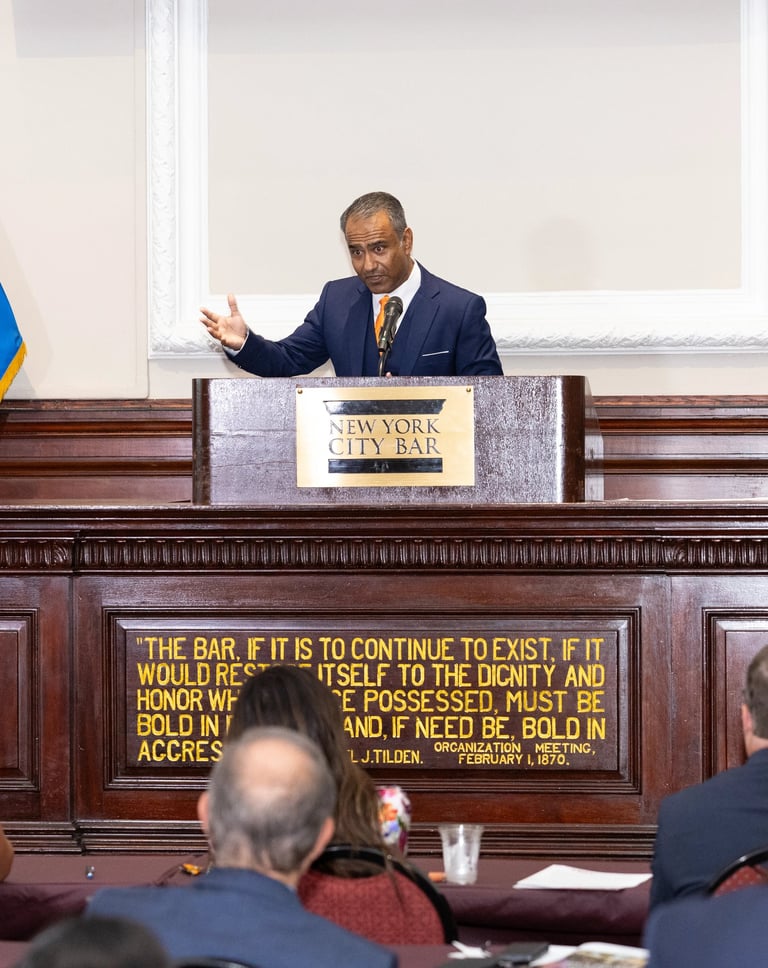 Nadeem Azhar speaking at the New York City Bar