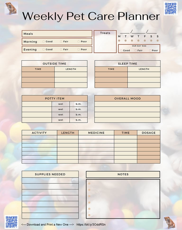 Free Weekly Pet Schedule Planner PDF