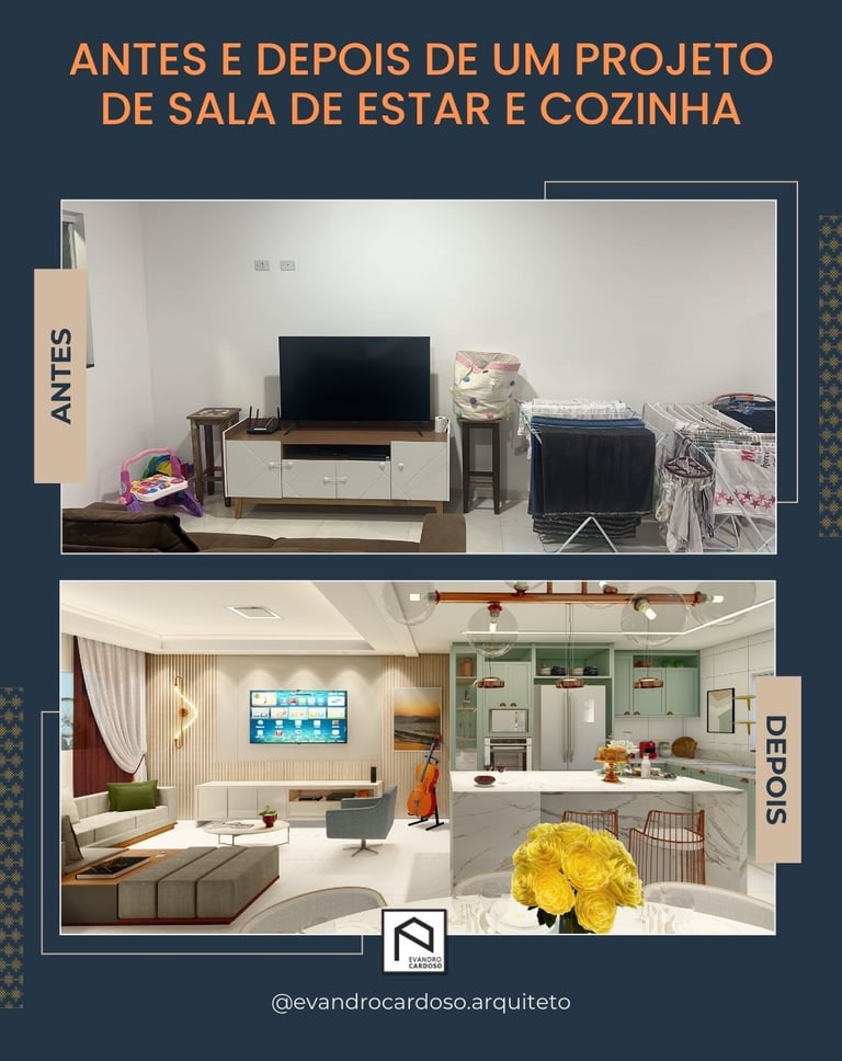 Projeto de Reforma de Cozinha e Sala de Estar integrada em São Paulo