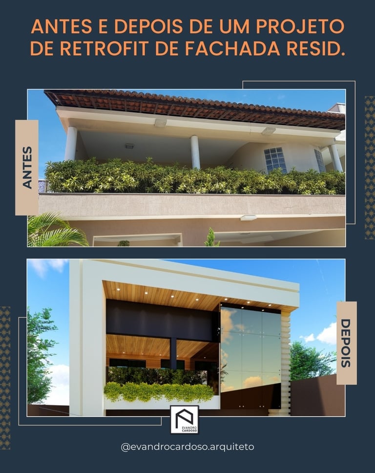 Antes e Depois de projeto de Retrofit de Fachada Residencial em São Paulo