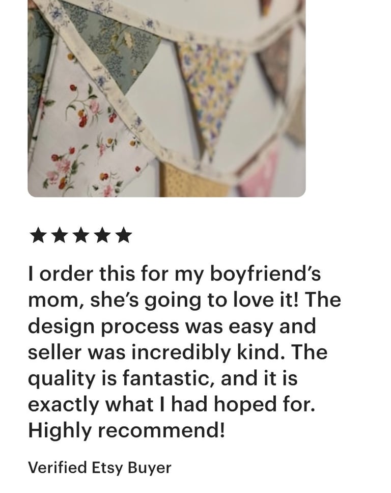 bunting personalization design process was easy. Beautiful garland.