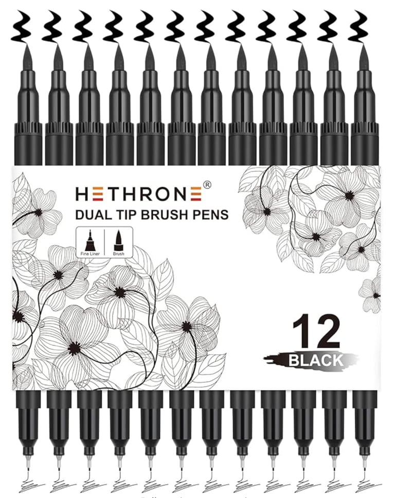 dual tip brush pens in black
