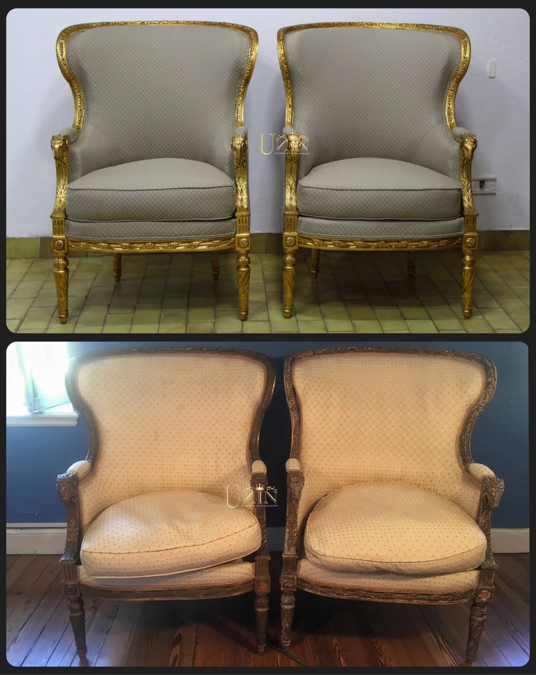 Bergère Louis XVI - cabezas de carnero dorado a la hoja