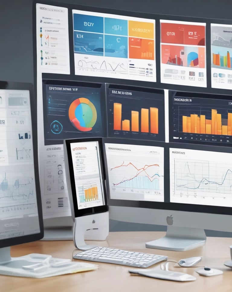 A team of consultants collaborating over laptops with SAP dashboards visible on screens in a modern office.