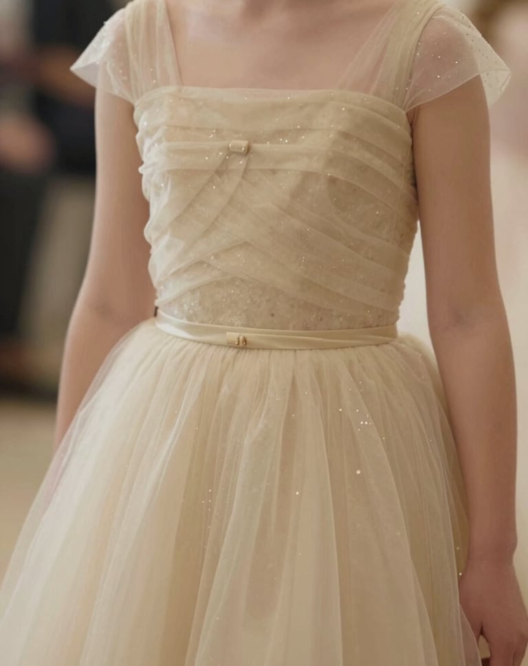 A detail shot from a 15th-birthday event, focusing on the elegance of a dress or a quiet moment, artistic composition, incorporating subtle #A39E97 gold tones.