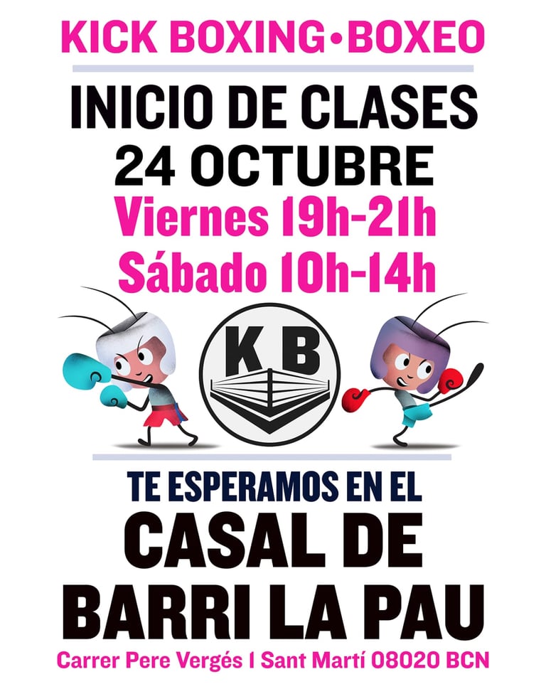 Cartel horario del inicio de las clases de kickboxing y boxeo