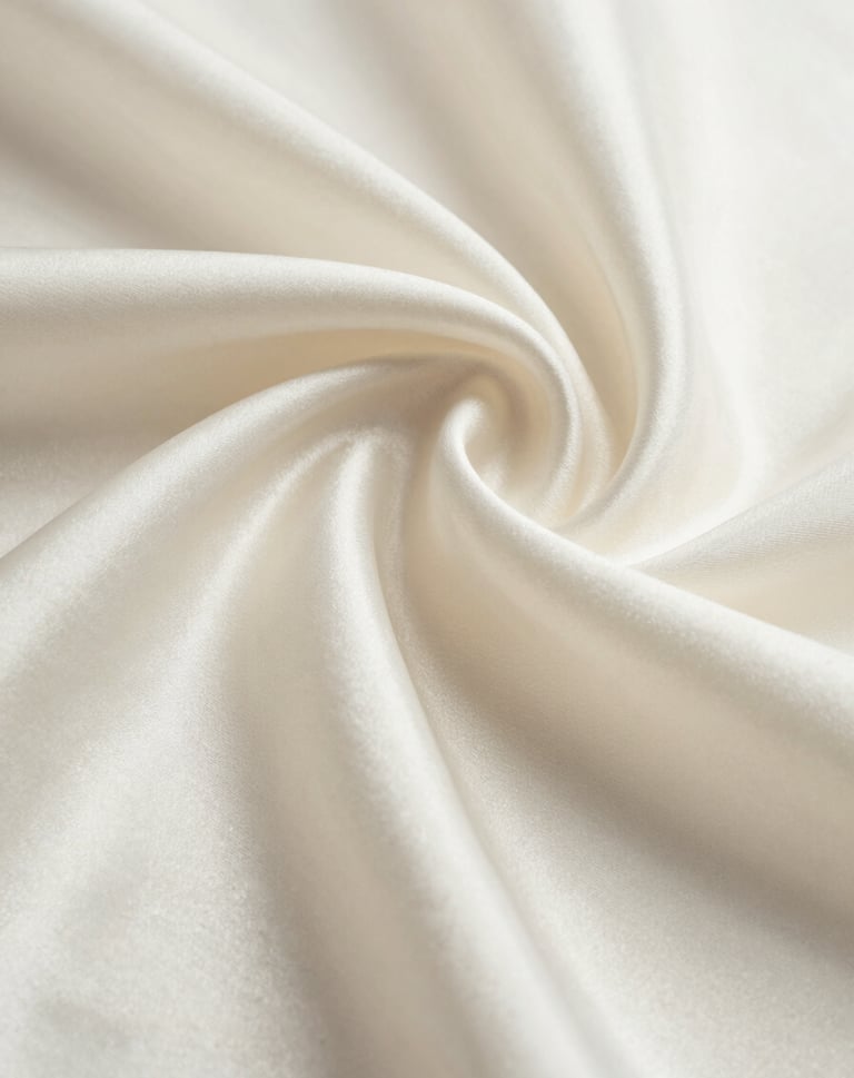 Macro photography of high-quality, rippled silk fabric in a soft off-white color. The shot focuses on the elegant texture and the way light reflects off the subtle sheen. Inspired by high-end North American / Western European editorial design.