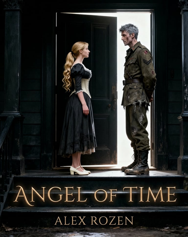 Young woman and soldier face each other.