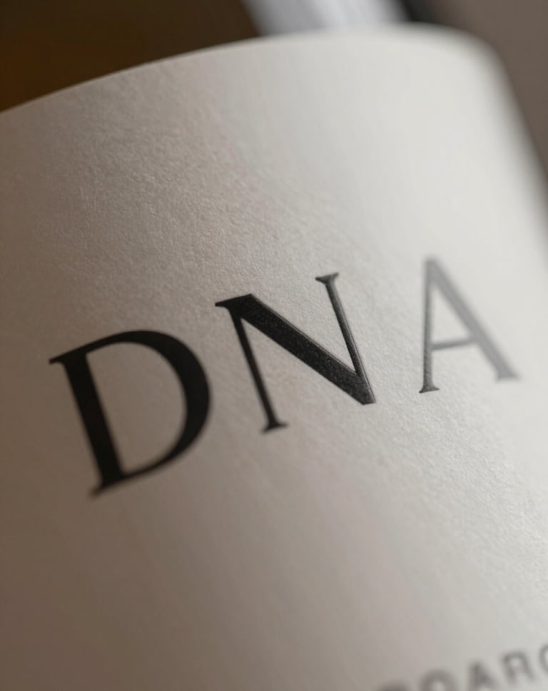 A detailed shot of typography on a curved packaging surface. The font is a crisp, modern sans-serif. Lighting highlights the premium ink finish and smooth surface. Sophisticated mood.