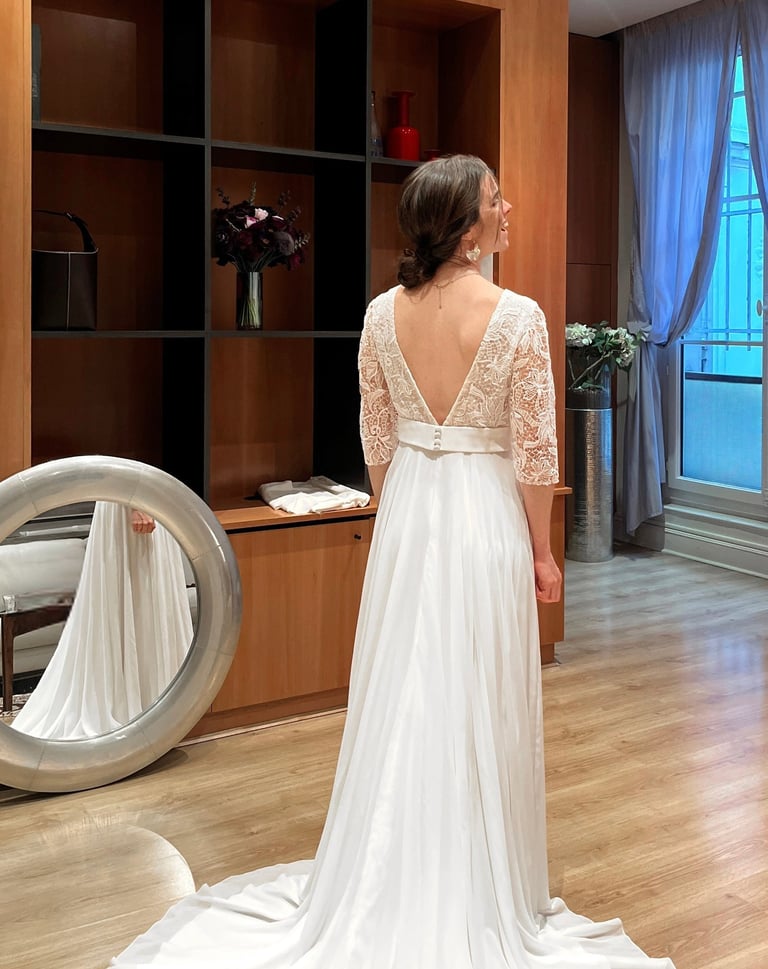 Essayage robe de mariée Blanc Muguet