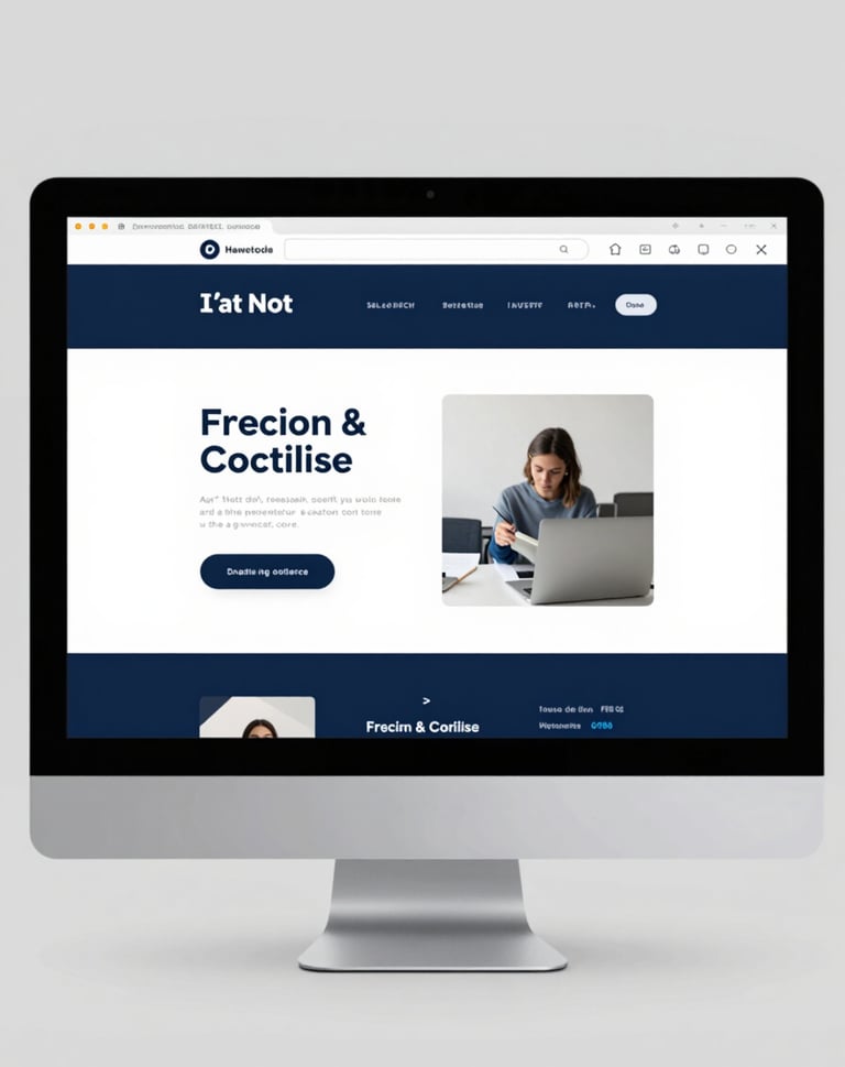 A high-fidelity mockup of a website homepage for the brand on a desktop monitor. The design follows a professional and minimalist layout, using a clean grid and the core brand palette #0F1E2E and #F8F8F4. The lighting is bright and even.
