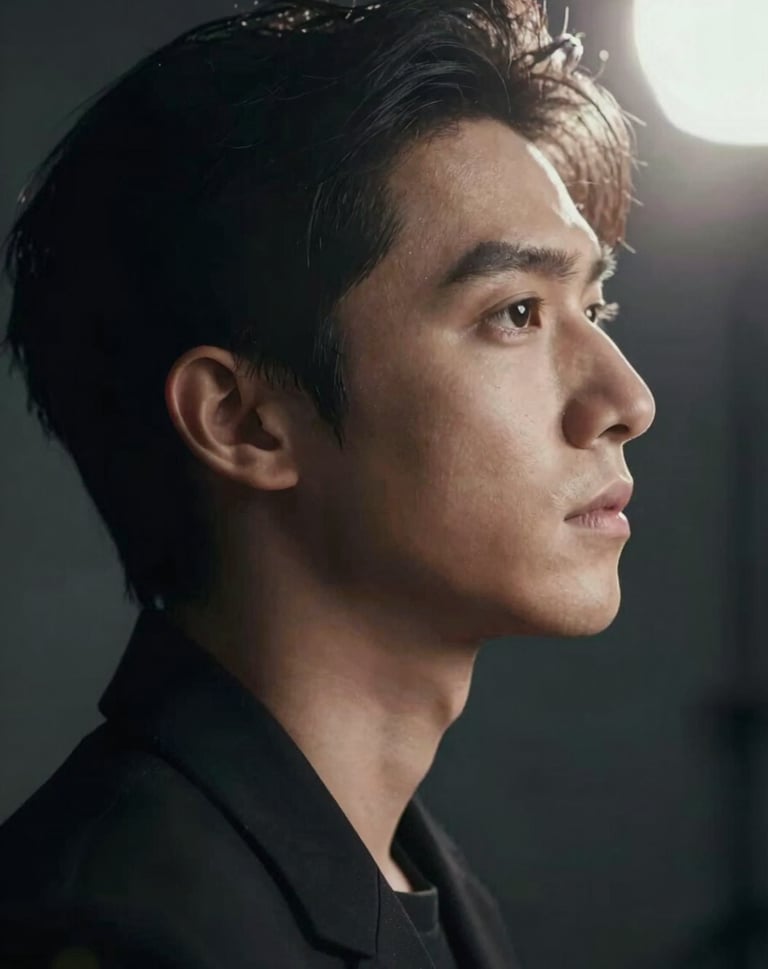 A portrait of a subject in profile, captured with a narrow depth of field and a cinematic anamorphic lens flare. The mood is sophisticated and contemporary, showcasing Pixell Studio's technical mastery.