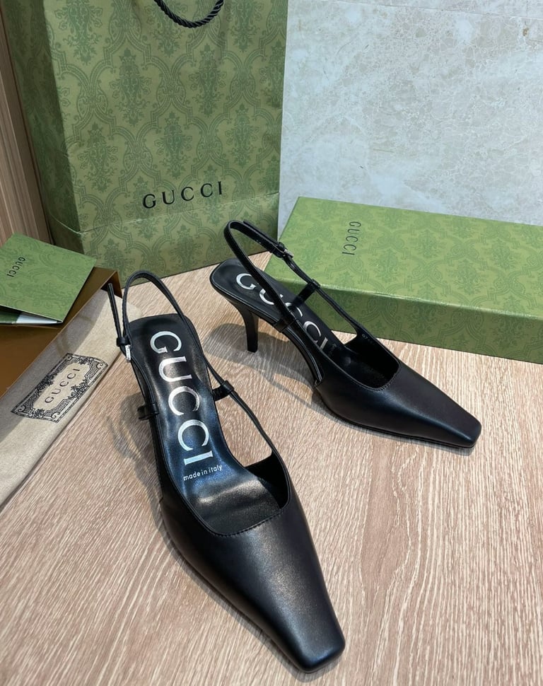 Gucci Sling back black kitten heels