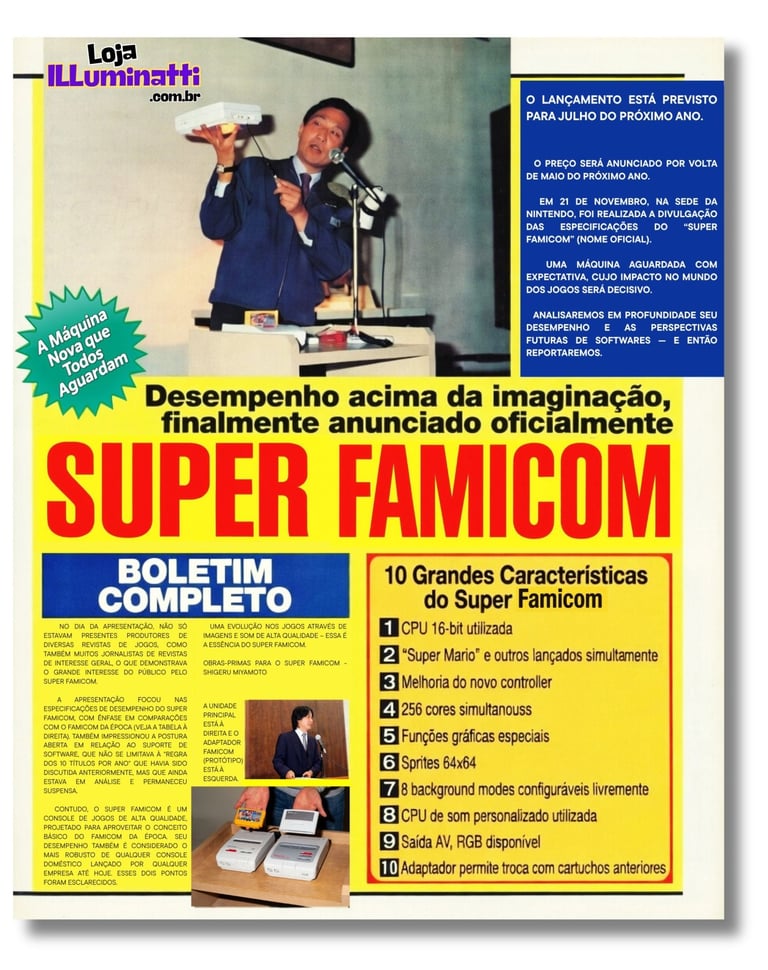 Revista Famicom Hissyoubon Magazine noticiou a demonstração do SFC na edição de 16 dezembro 1988