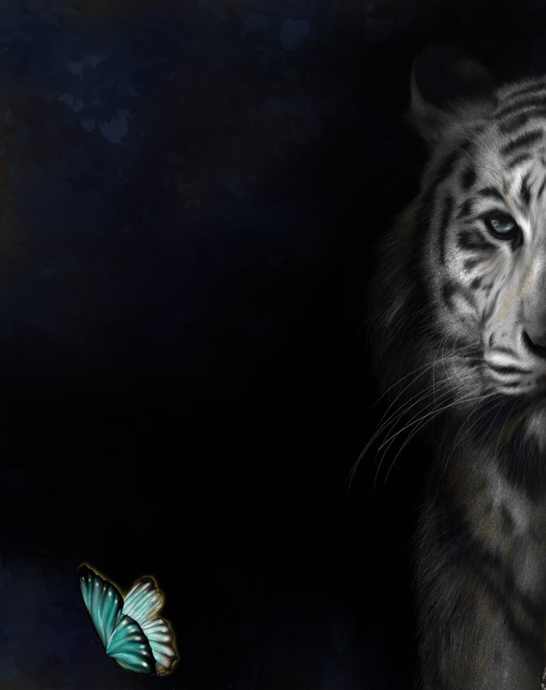 digital painting of a tiger gazing at a butterfly