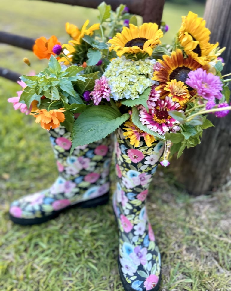 Our flowers and real farmer boots