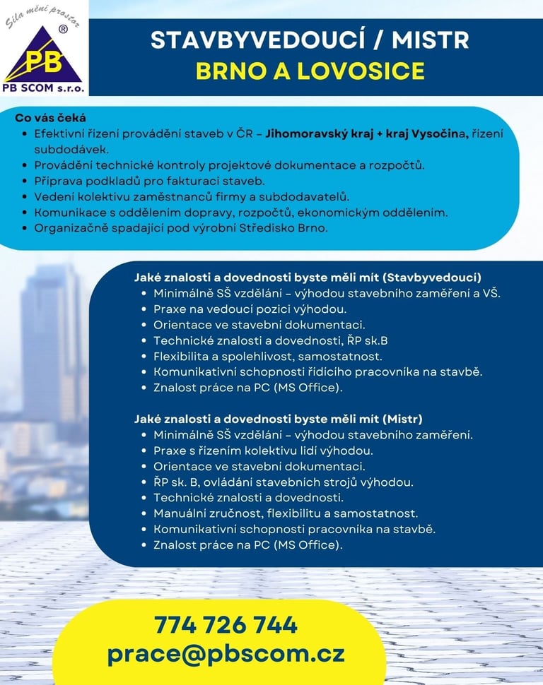 stavbyvedoucí mistr brno lovosice