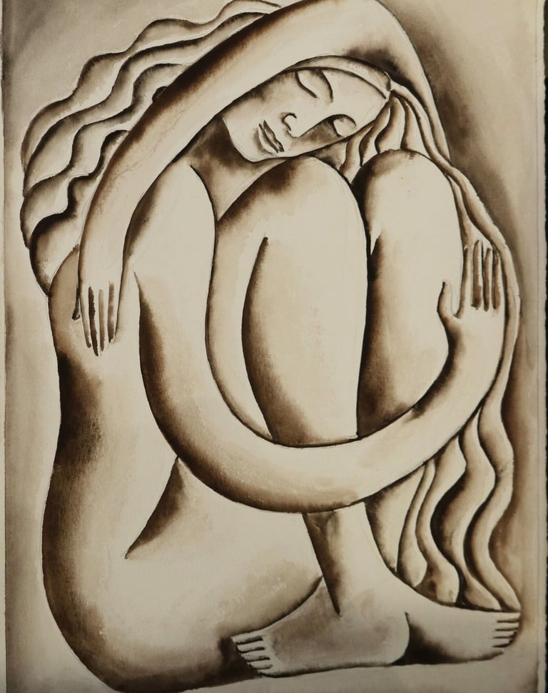 hesham-nawar-sleeping-embrace- her--hair-waves-1-watercolour-on-paper