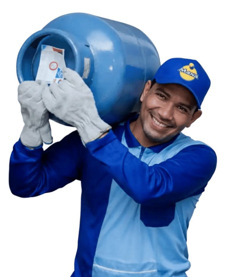 Entregador da Maná Gás e Água com botijão de gás em Primavera do Leste MT, serviço rápido e seguro de entrega de gás.