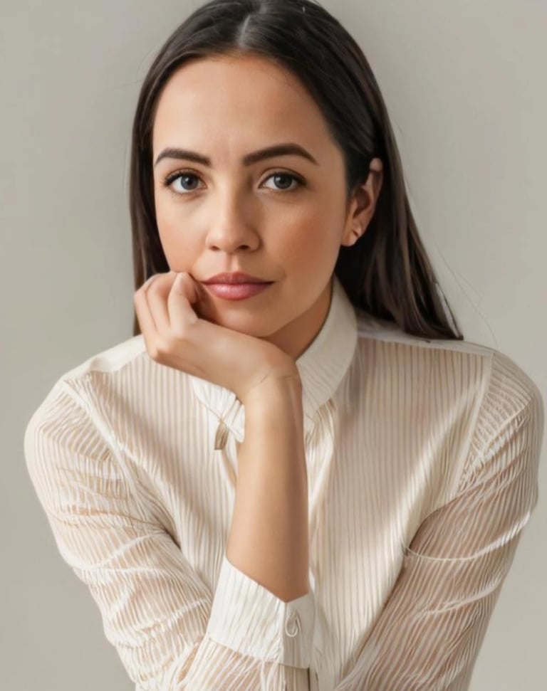 uma mulher com uma camisa branca e uma camisa branca