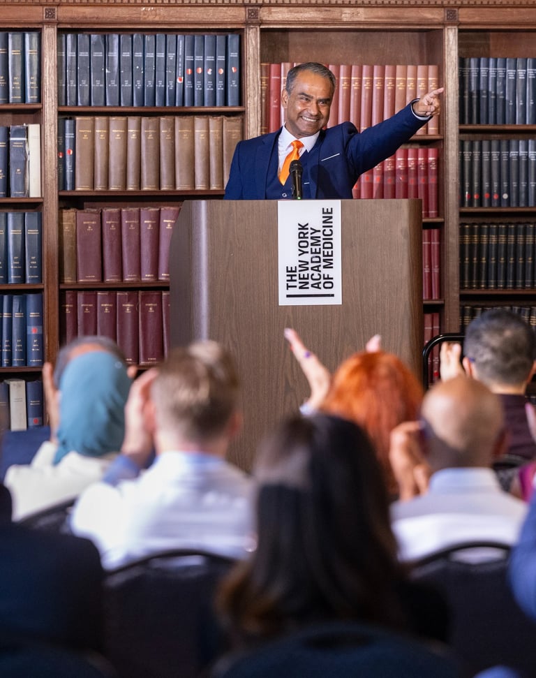 Nadeem Azhar speaking at the New York Academy of Medicine