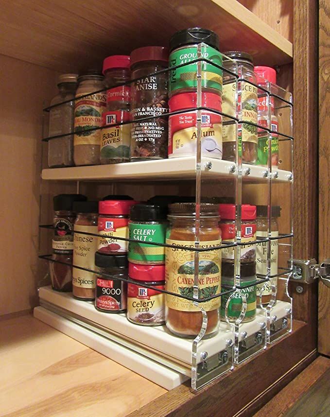 vertical spice rack inside cabinet space saving