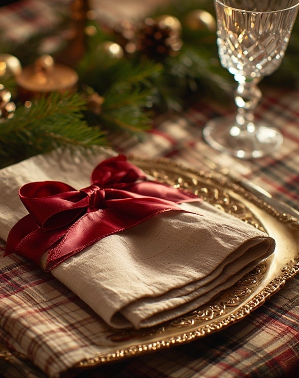 Velvet ribbon napkin styling for a luxury Ralph Lauren table.