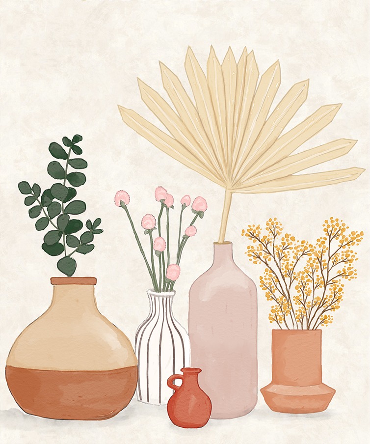 Modern still life vase with botanicals