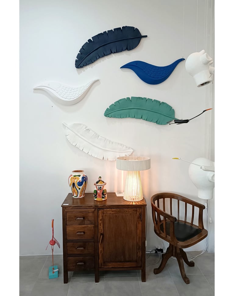 folhas e pássaros  Iva Viana, candeeiro, ficara