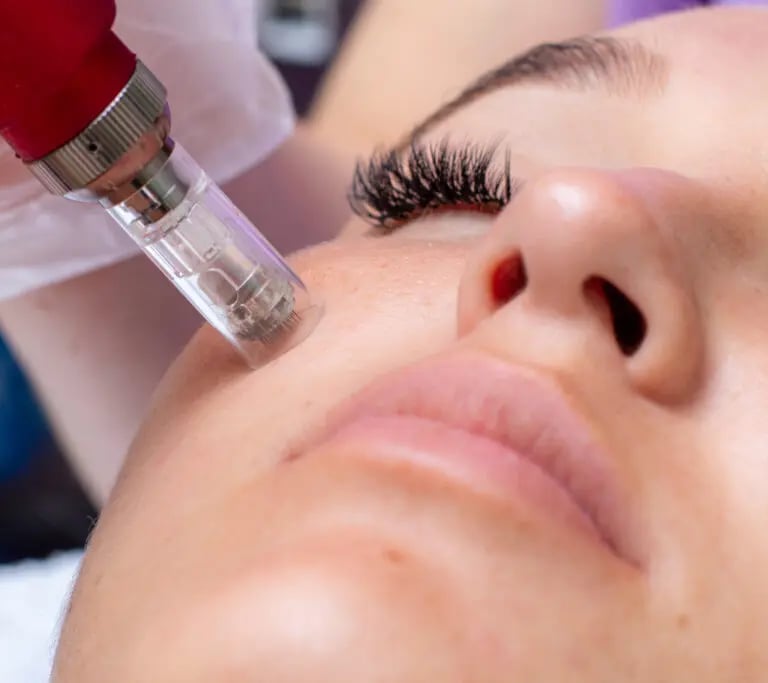 woman getting microneedling on her face