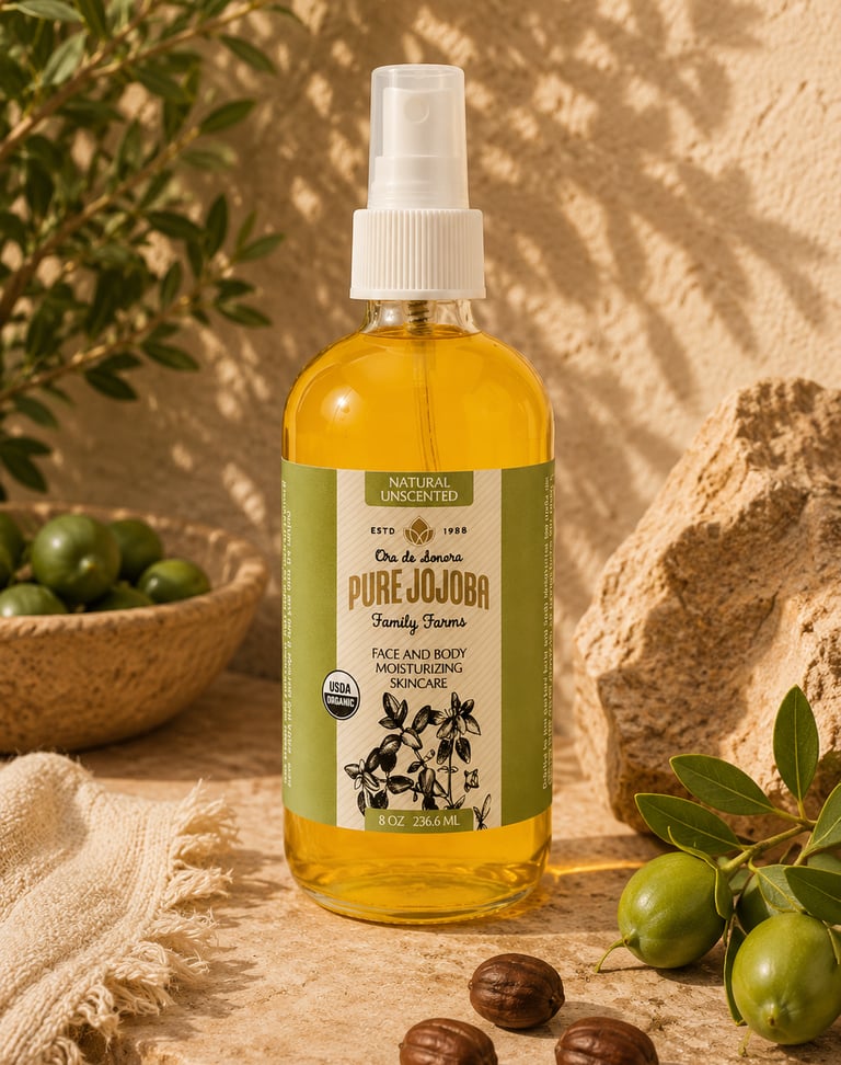 8 ounce Glass Bottle of organic pure jojoba oil for skin and hair care