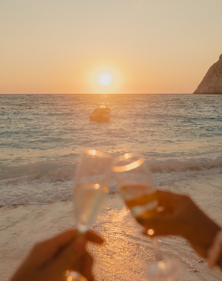 martini beach prosecco zakynthos boat trip sunset