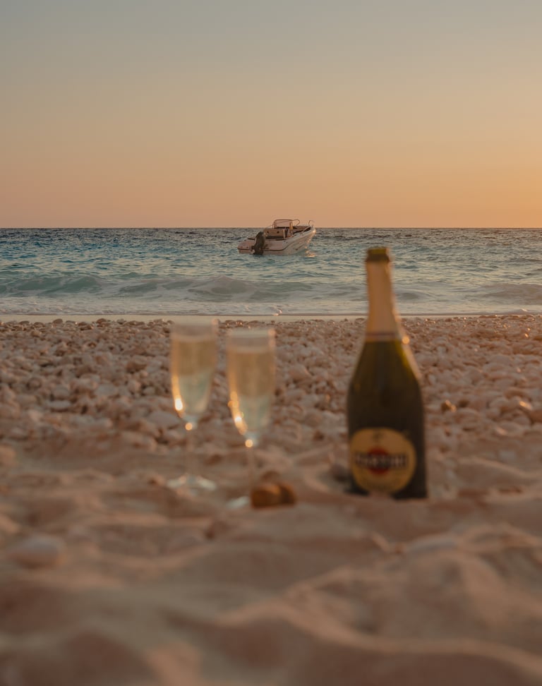 martini beach prosecco zakynthos boat trip sunset