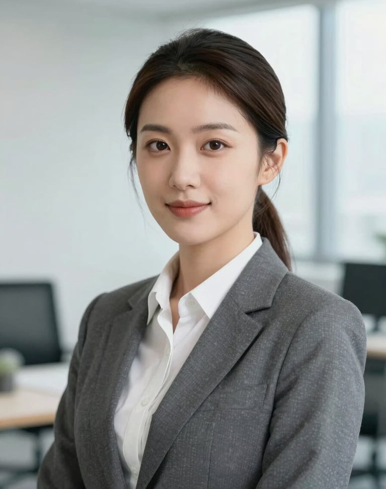 Professional headshot of a female notary partner in executive attire, clean bright office background, cool natural lighting.
