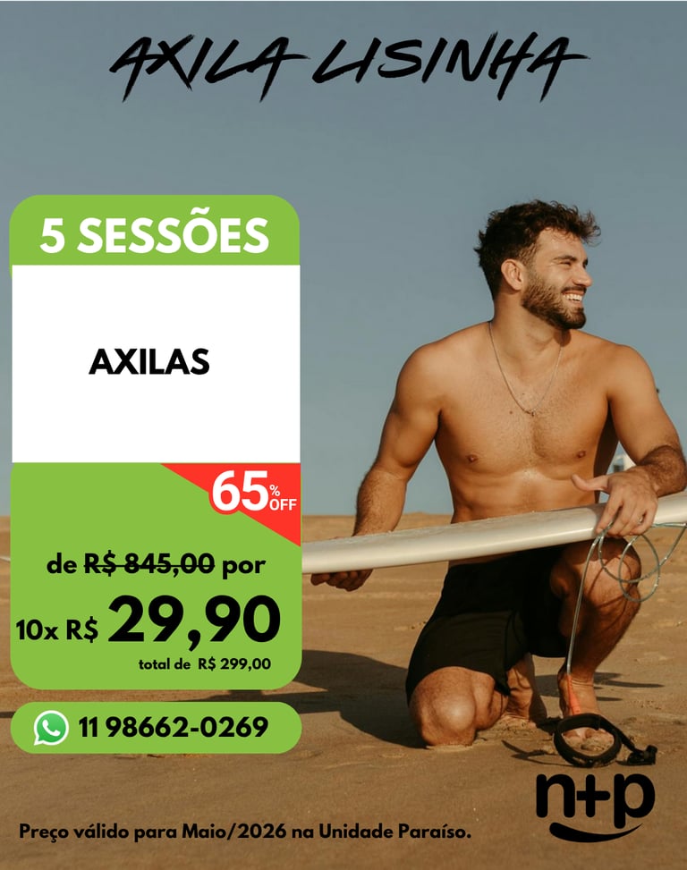 Promo depilação a laser masculina Não+Pelo Paraíso: axilas por 10x R$ 29,90