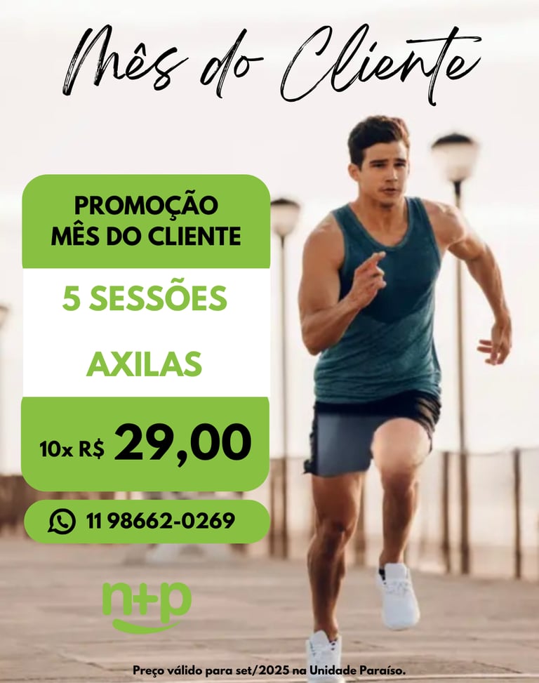 Promoção depilação masculina ou feminina: 5 sessões axilas por 10x R$29,00