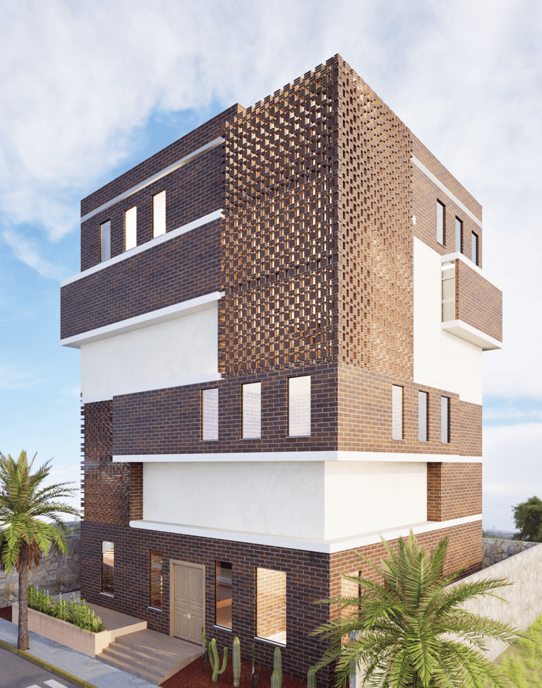Render de edificio de ladrillo multiusos