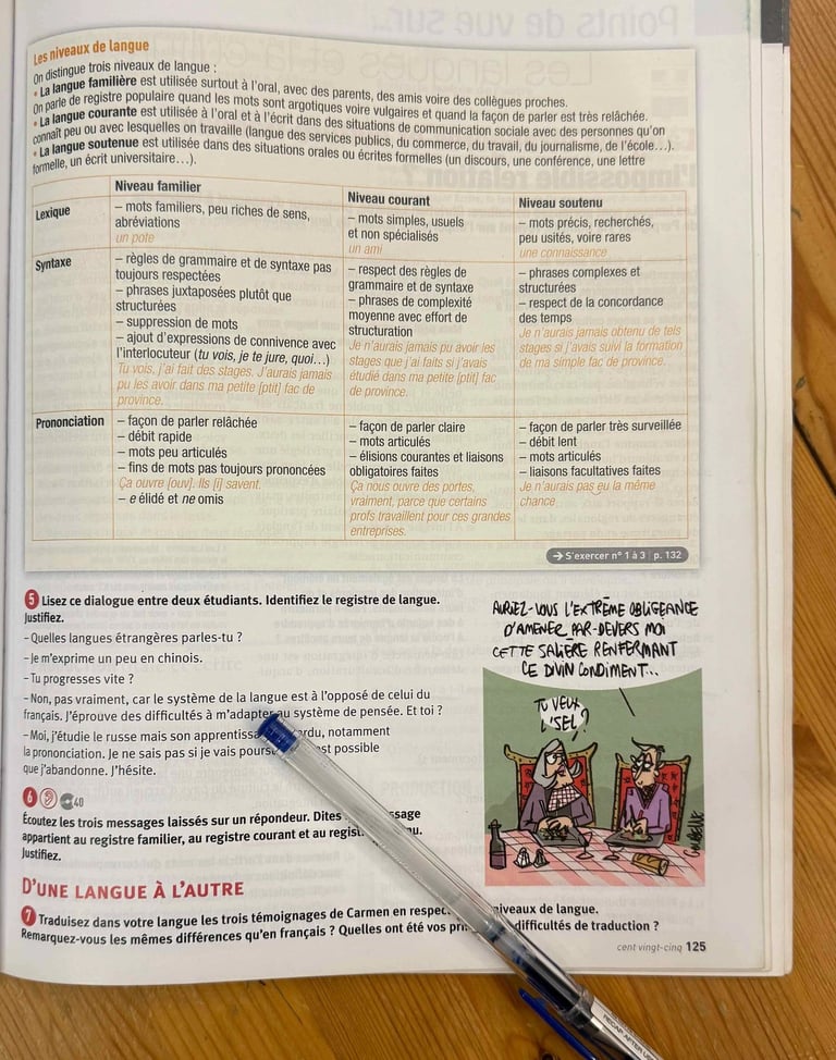 Page d'un manuel de français