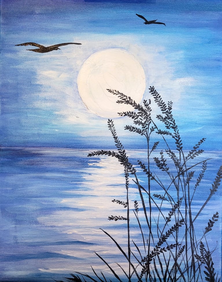 moonlight on the water with shimmering acrylic