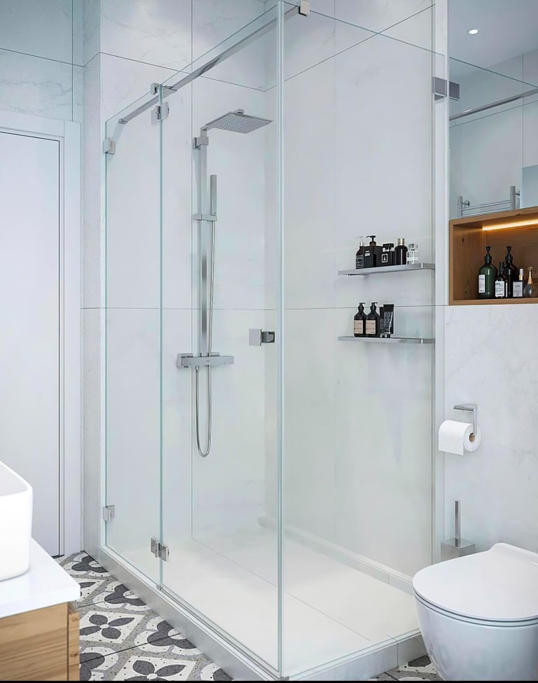 Modern frameless shower enclosure a complete shower installation in an Auckland home