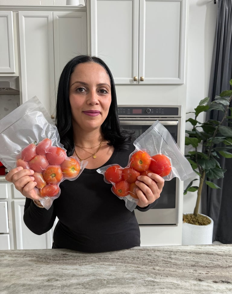 By Eya holding frozen tomatoes 