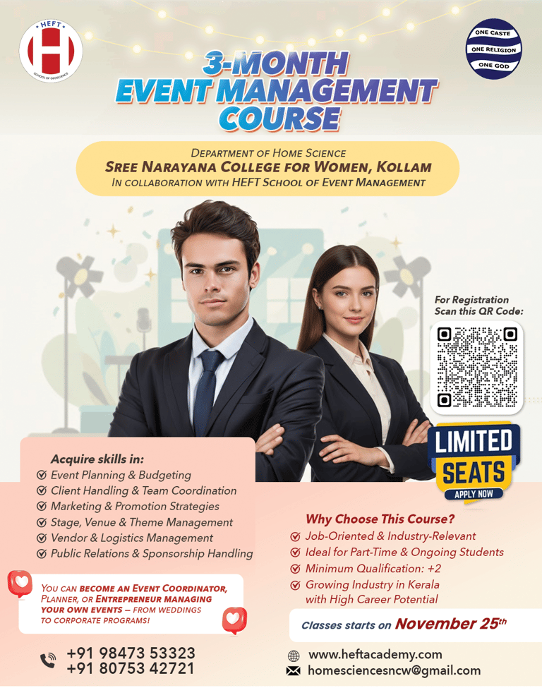 Event Management Course Trivandrum kollam SN College for women