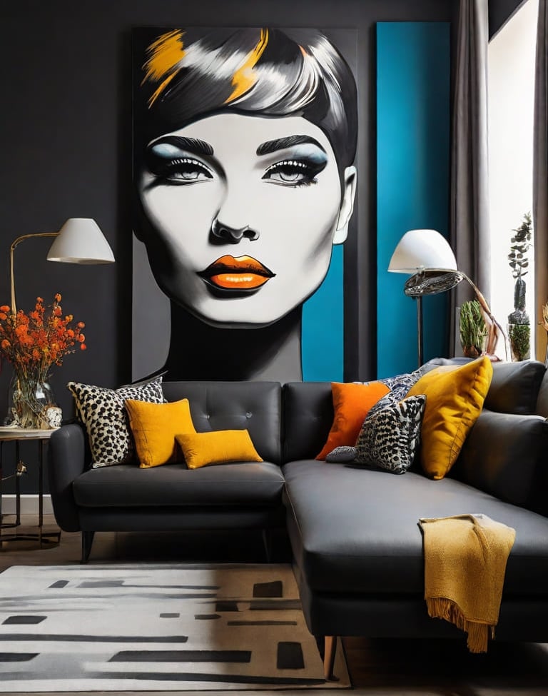 Quadro pop-art personalizado de rosto de moça em tons pastel.