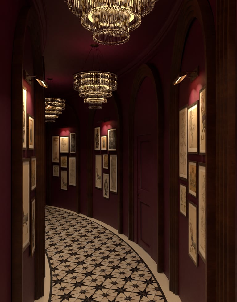 High-end gallery hallway interior Dubai