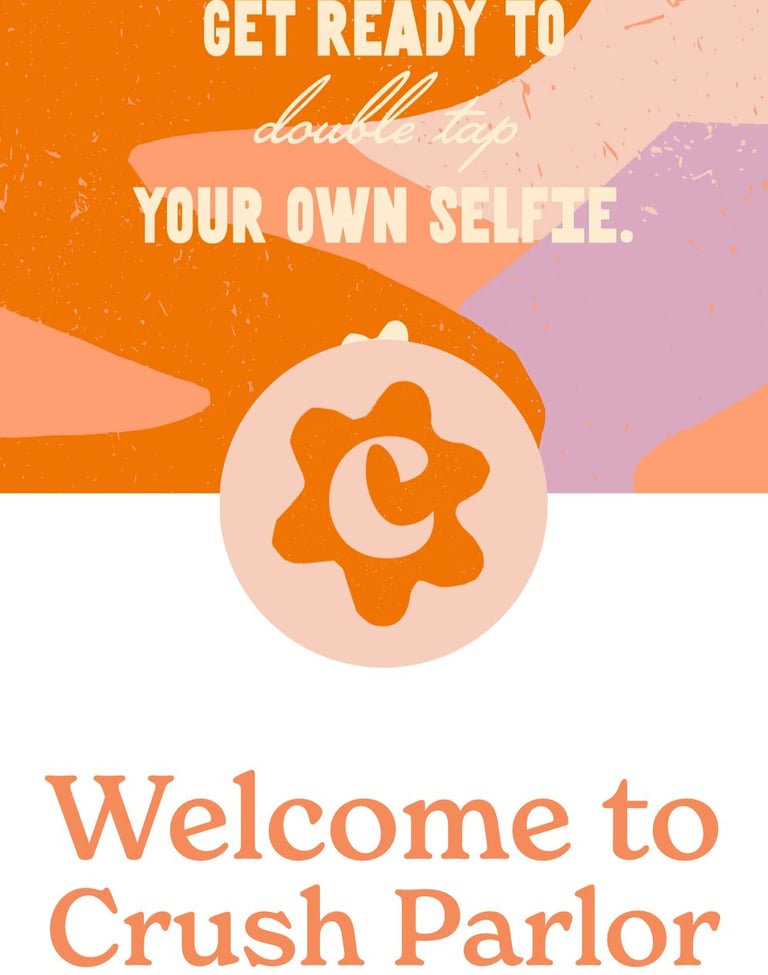 Mobile website for Crush Parlor showing booking options and gift card links.