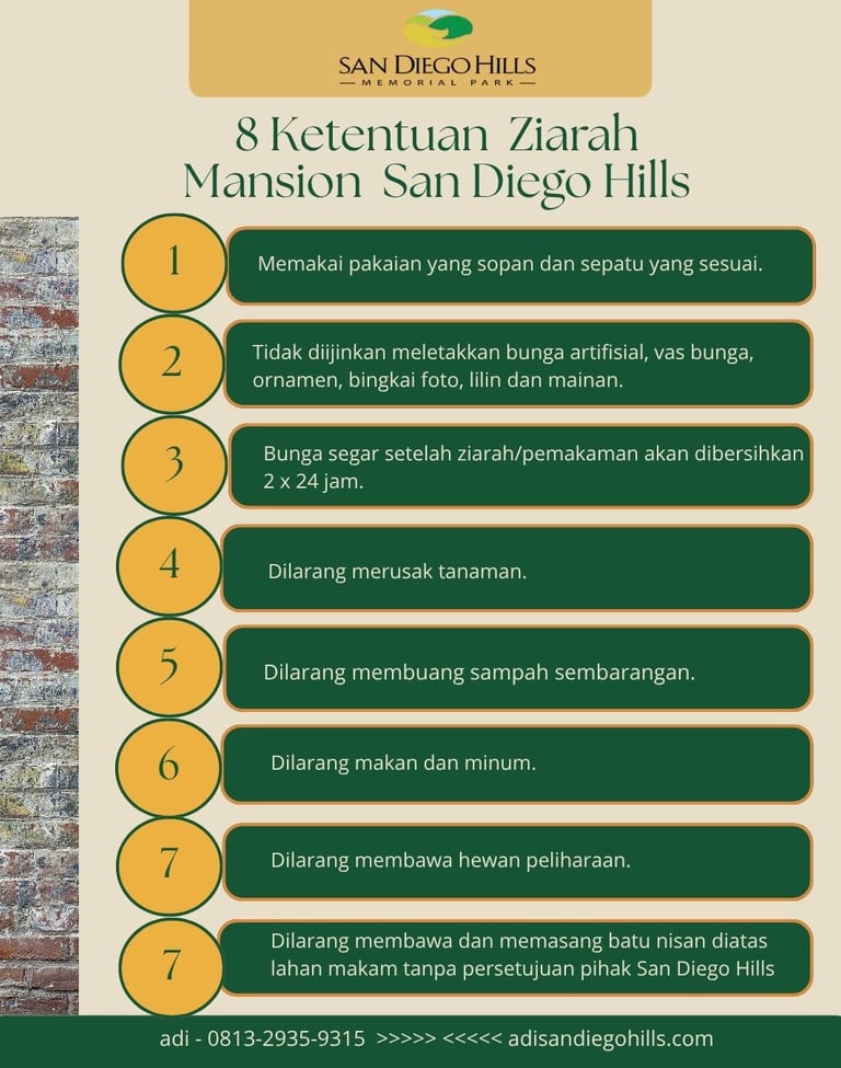 Poster resmi infografis mengenai panduan aturan etika ziarah mansion dan larangan umum