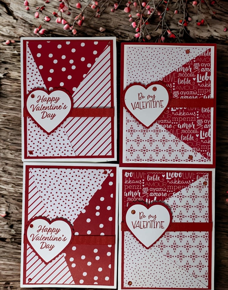 Set of 4 red and white Valentine cards